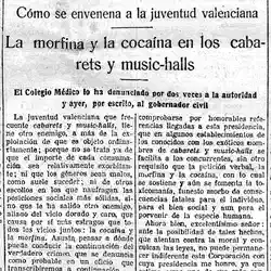 Morfina y cocaína en los cabarets (Las Provincias, 05.07.1921)